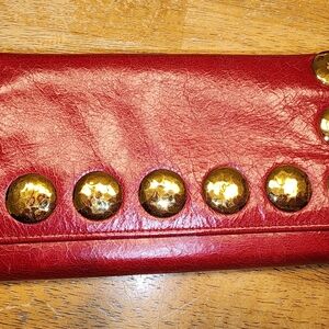 Miu Miu Red Leather Wallet with Gold Studs